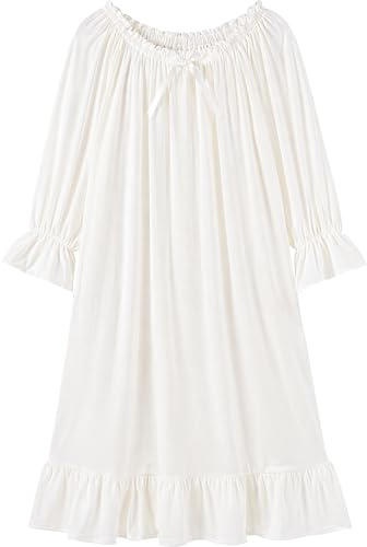 CHUNG Little Big Girls Vintage Victorian Nighties Modal Long Sleeve Lace Square Neck Nightdress Princess Nightgown