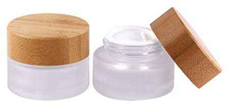 VASANA 2PCS 30ml/30g/1oz Environmental Bamboo Lid Frosted Glass Bottle Cream Jars Empty Cosmetic Comtainer For Face Cream Eye Cream Lip Balm Ointments Salves Nail Powder