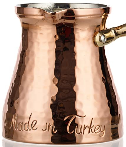 DEMMEX Caffettiera turca greca araba grande, 425 ml, serie Premium Signature, Cezve Ibrik Briki, caffettiera da piano cottura, rame martellato fatto a mano, spessore 1 mm, Made in Turchia inciso sul