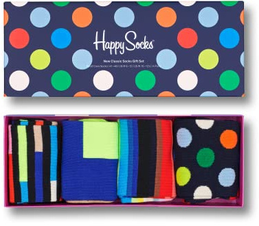 Happy Socks 4-Pack New Classic Socks Set, farbenfrohe und fröhliche, Socken für Männer und Frauen, Schwarz-Blau (41-46)