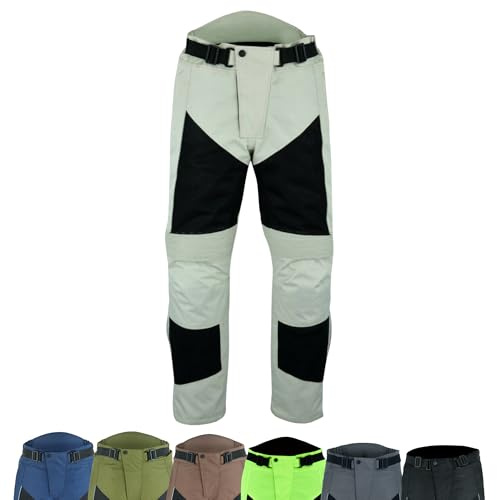 warrior gears Herren-Motorradhose aus Air Mesh und 600D Cordura Textil, CE-Schutzpanzer-Rennmotorradhose mit Mesh und wasserdichtem Futter, Beige und Schwarz - 32W/32L