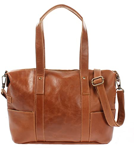 LECONI Shopper Vintage-Look Damen Henkeltasche Schultertasche Echt-Leder Natur Damentasche Ledertasche Umhängetasche Handtasche Leder 37x28x15cm cognac LE0034-buf