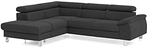 Mivano Ecksofa Micky mit Ottomane / L-Form-Sofa mit Schlaffunktion, Stauraum und Kopfteilverstellung / 249 x 72 x 207 / Velours, Schwarz