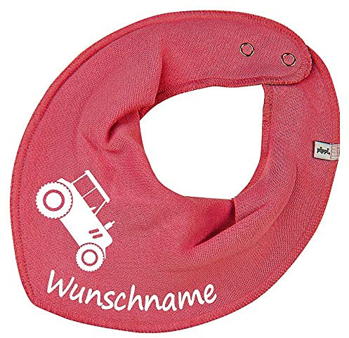 HALSTUCH mit Namen oder Text personalisiert für Baby oder Kind aus Baumwolle in Einheitsgröße Traktor altpink