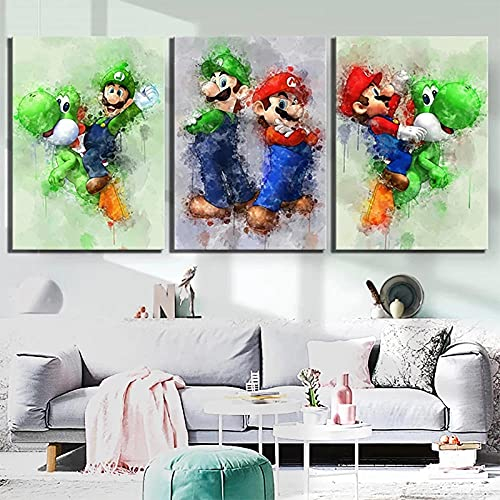 SYXBEIVK Mario Cartoon Leinwand Malerei Bros Spiel Poster und Drucke Wandkunstdruck Leinwand Junge Geschenk Schlafzimmer Wohnkultur-40x60cmx3Pcs-Kein Rahmen