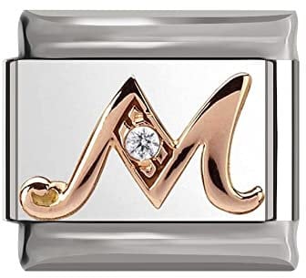 Italian Charms Rose Gold Letter A-Z Charm Link fits all 9mm Italian Charm Bracelet - UK stock (Letter M)