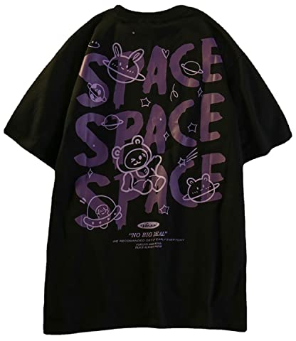 Frauen Gothic T-Shirt Y2K Harajuku Grafik Tops Baumwolle Anime Kleidung (Schwarz 3, XL)