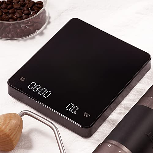 EMPO Digitale Kaffeewaage mit Timer - Espressobrüh-Tropfwaage, Backküchenwaage, Espresso Waage, Automatisches Timing 3000g (18.4x14.2x3.4)
