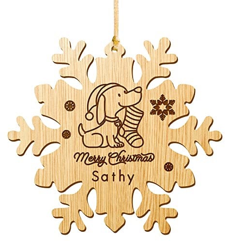 Personalised Christmas Tree Decorations Dog Personalised Christmas Bauble Pet Puppy Custom Engraved Wooden Christmas Decorations Wood Ornaments Dogs Xmas Tree Decorations 2025 (Snowflake)