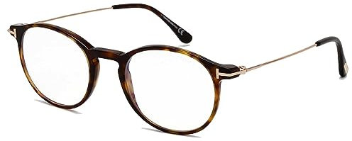 Tom Ford Blaue schwarze Brille TF5759B 052 Dark Havana/Gold 49 mm, Glänzendes klassisches dunkles Havanna, glänzendes Rotgold T Log, 49/20/145