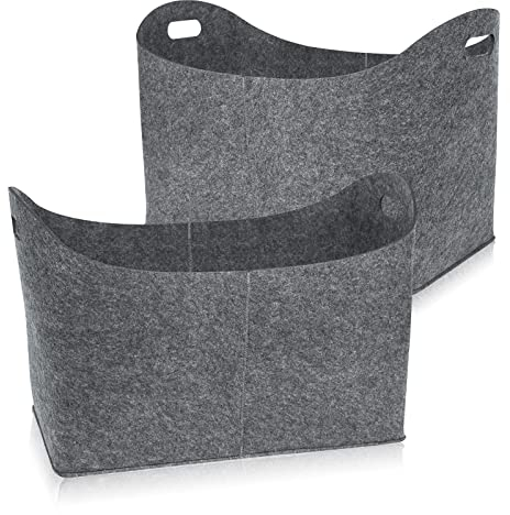 UISEBRT 2 Stück Kaminholztasche aus Filz Holzkorb XL Kaminholzkorb Holztasche mit verstärkten Griffen, Filztasche für Holz Kaminholz Zeitungen, 55 x 30 x 40cm Hellgrau