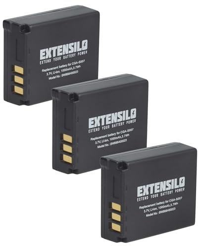 EXTENSILO 3X Batterie Remplacement pour Panasonic CGA-S007E, CGA-S007A/B, CGA-S007, CGA-S007A/1B pour Appareil Photo (1000mAh, 3,7V, Li-ION)
