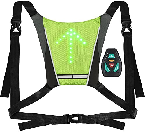 AMNN Gilet de Cyclisme à LED, Gilet réfléchissant à LED avec indicateur de Direction - Télécommande, Feux de Direction, Rechargeable par USB, Installation Facile pour témoin de sécurité à vélo, Vert