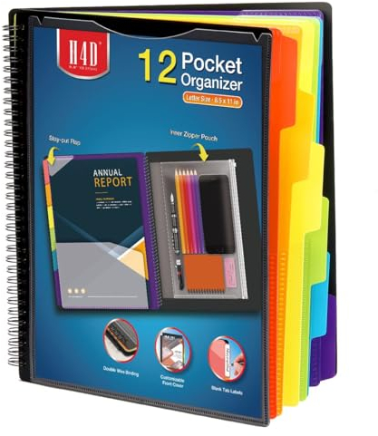 H4D Project Notebook Organizer Binder mit Taschen, 12 Multi Pocket Folder Binder Organizer, Ordner mit Taschen Organizer, Briefgröße