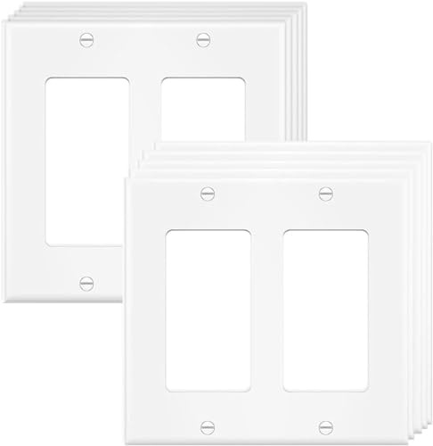2-Gang Switch Outlet Wall Plate Cover Double Decorator Electrical Faceplate for Light Switch, Receptacle, Dimmers, USB Outlet, GFCI, White (10-Pack)