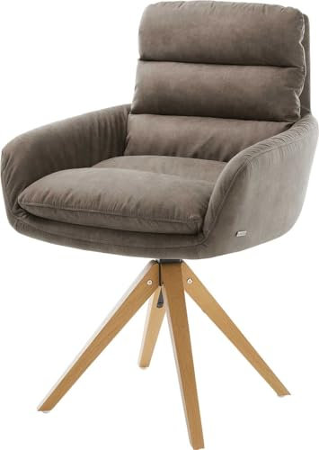 DELIFE Polsterstuhl Abelia-Flex mit Armlehnen Holzgestell kantig Natur Mikrofaser Taupe Vintage