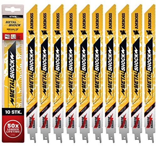 AMBOSS METAL SHOCK - 10x Säbelsägeblatt Länge 300 mm / 10 ZpZ - ideal für Abriss/Aufbau/Demontage/Rohrleitungsbau - geeignet für Edelstahl sowie Stahl (Rohre/Profile/Träger) sowie Gussrohre