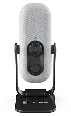 JLab Go Talk USB-C Microphone with Cardioid and omnidirectional Modes, Volume Control, Mute, 3.5mm aux, Plug and Play, White
