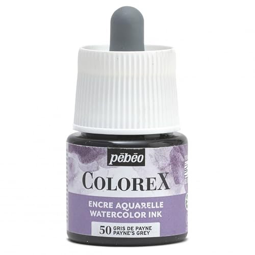 Pébéo - Colorex Tinte 45 ML Payne-Grau - Colorex Aquarell Tinte Pébéo - Payne-Grau Tinte mit samtigem Finish - Zeichentusche Multi-Tool Alle Medien - 45 ML - Payne-Grau