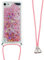 Collier Coque pour iPod Touch 5 / iPod Touch 6/7,Glitter Paillette Brillante Quicksands Liquide Transparente Silicone TPU Case Housse avec Cordon Collier Tour de Cou pour iPod Touch 5,GS Rose Heart