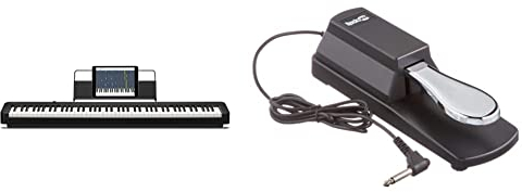 Casio CDP-S110BK Digitalpiano mit 88 gewichteten Tasten, schwarz & Rockjam Sustain Pedal für digitale Klaviere und elektronische Tastaturen mit Polaritätsschalter