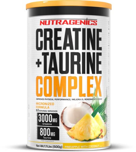 Nutragenics Creatine + Taurine - 500 g - Creatina monohidrato micronizada - Creatina en polvo con sabor – Creatine monohydrate – Creatina 500g - creatina monohidratada (Piña con coco)