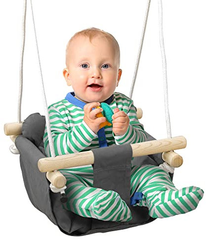AIYAPLAY Balançoire bébé Enfant siège bébé balançoire Corde réglable de 110 à 180 cm avec Barre de sécurité Mousqueton Anneaux capacité de Charge 70 Kg Gris foncé