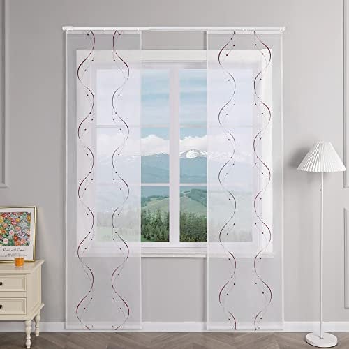 Delien Schiebevorhänge 2er Set Transparente Schiebegardinen Modern mit Paneelwagen Flächenvorhänge mit Wellenmuster Wohnzimmer Fenster Gardinen Bestickt mit Klettband BxH 57x145cm,Violett