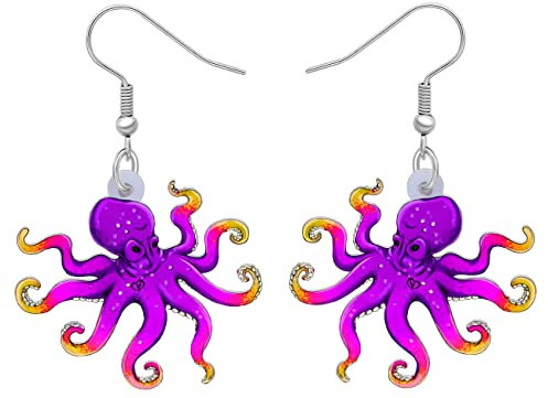 DALANE Acryl Oktopus Ohrringe Tintenfisch Baumeln Krake Hängend Mode Ozean Tier Schmuck Geschenke für Damen Mädchen Zubehör (Lila)