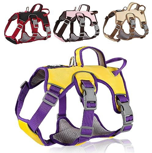 LiebeDD Hundegeschirr für Kleine Mittelgroße Hunde Welpen Geschirr, Anti Zug Geschirr Hund Sicherheitsgeschirr Ausbruchsicher, Panikgeschirr für Hunde Zuggeschirr Hund, Gelb, L