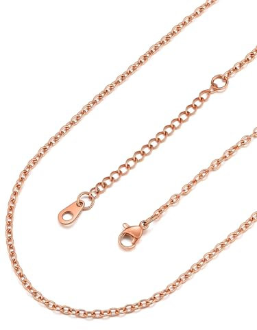 FaithHeart Chaîne Plaqué Or Rose 2mm, Collier Ras de Cou Femme 40 cm, Collier Chaine Maille Forcat Plaqué Or Rose, Chainette Choker