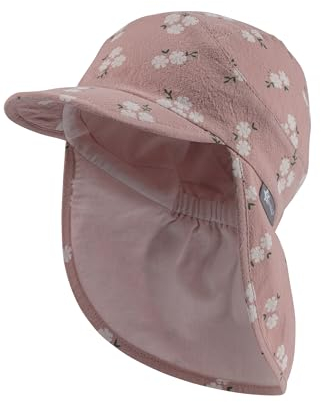 Sterntaler Schirmmütze mit Nackenschutz Blüten für Mädchen - Baby Mütze mit UV -Schutz 50+ Sonnenkappe aus Baumwolle - mattrosa, 49