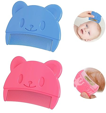 2 Stück Milchschorf Kamm Baby, Baby Haarbürste, Cartoon Bär Safe Baby Kamm, Baby Haarbürste mit Weichen Zähnchen, Kamm Gegen Milchschorf Baby Kind, Haarkamm für Baby Geeignet für Neugeborene