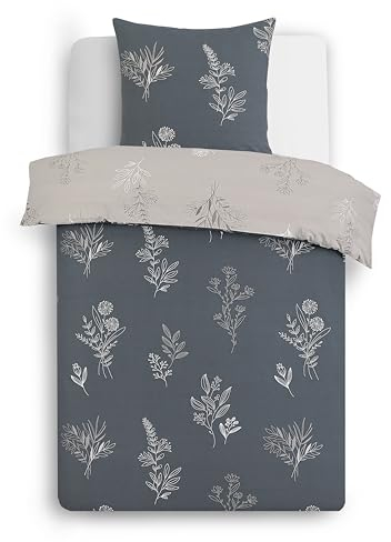 VISION - Wendebettwäsche Helena – Set aus Bettbezug 140 x 200 cm mit 1 Kissenbezug für Einzelbett – 100 % Baumwolle