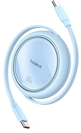 Baseus USB C auf USB C Kabel Rollbar, 100W 1m Mini Einziehbar Schnellladekabel, USB C Ladekabel für iPhone 16 15 14 Pro, Samsung Galaxy S25 S24 Ultra, MacBook, iPad Pro, Tragbar Leicht zu Verstauen