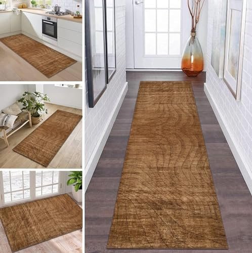 ZDYHMrj Teppich Läufer Flur Küche rutschfest waschbar Teppichläufer Lang Braun 50X500CM Modern Design Meterware Korridor Tepiche Esszimmer Schlafzimmer Wohnzimmer Schmutzfangmatte