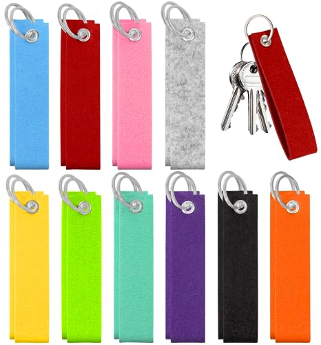 LURICO Filz Schlüsselanhänger, 20 Stück Schlüsselanhänger Filz Rohling, Schlüsselanhänger Rohling mit Edelstahl Ring, Filzanhänger Rohling, für DIY Dekoration Handwerk, 13x3 cm (Mehrfarbig)