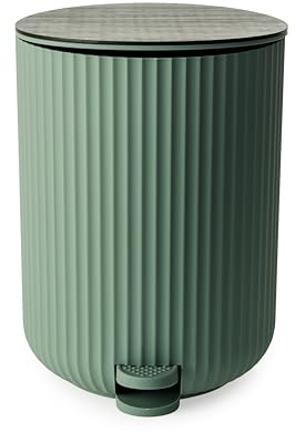 Blue Canyon Newly Launched Berkeley Pedal Bin with Bamboo Lid, 5 L Capacity, Anti – Fingerprint, Durable Material, Dustbin for Bedroom & Office, Cylindrical Shape, Kitchen Bin, Compact Size, Green