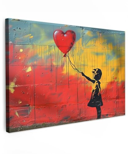 MuchoWow© Wandbilder Groß 120x80 cm XXL Schlafzimmer Home Deko Wohnung Bild Wohnzimmer Fotoleinwand Wand Bilder Leinwand Wall Decor Banksy - Kunst - Graffiti - Mädchen - Street art
