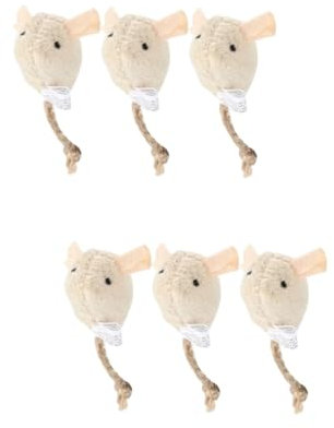 Yardwe 6pcs Plush Cat Teaser Mice Toys Interactive Fun for Indoor Kittens Engaging and Stimulating Soft Mouse Set Beige for Chasing and Playtime
