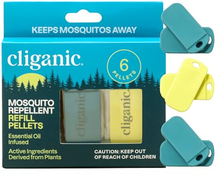 Cliganic Mosquito Repellent Refill Pack (6 Pellets) for Cliganic Wristbands - Natural DEET-Free, Essential Oil Infused