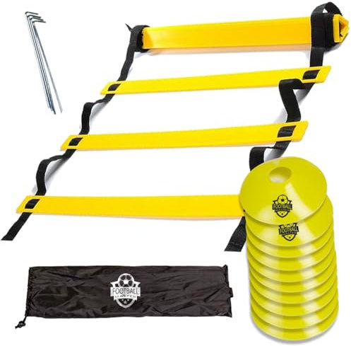 Football Master 6 metre Agility ladder with 10 training cones Adjustable Jump Step Rope outdoor rungs fitness speed training equipment