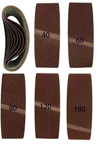 Goodway Gewebe-Schleifbänder 75 x 533 mm │ 25 Stück Schleifpapier Schleifband Set │ je 5 x Korn 40/60/80/120/180 │ für Bandschleifer Schleifmaschine│