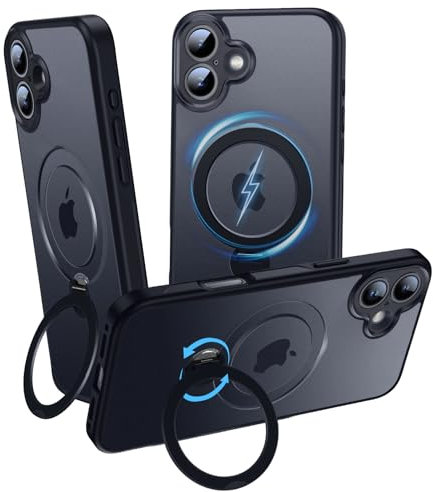 OLHAOMAO Hülle mit 360° Verstellbarem Ständer für iPhone 16 für MagSafe -[Matt-Schwarze Handyhülle][Unsichtbarer Magnetischer Ring-Halter] Stoßfeste Anti-Rutsch-Schutzhülle