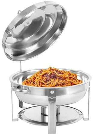 Tenddya Hot Pot Heizung aus Edelstahl, 7.5L Hafing Dish mit Deckel und Alkohol-Kanister, Warmhaltebehälter Chafing Dish Speisewärmer Wärmebehälter Dish Standfuß Silber