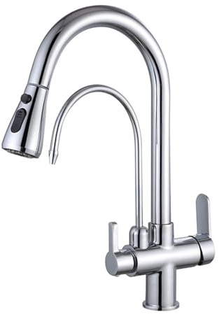 Rubinetto da Cucina a 3 vie Girevole 360° Miscelatore per Depuratore Acqua Lavello con Doccetta Estraibile,cromo