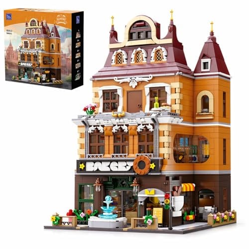 PANTASY Europäische Bäckerei, modulares Klemmbausteine Set | Stadthaus mit Bäckerei, Fitnessraum, Wohnbereich und Dachgarten, detailreiche Architektur für modulare Straßenszenen