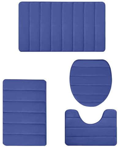 BESTORI 4 Pezzi Tappeto da Bagno Morbido Antiscivolo Assorbenti Tappeti Bagno Moderno Lavabile in Lavatrice per WC e Bidet Blu