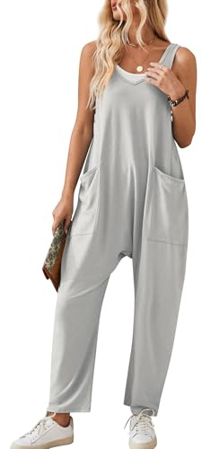 Panegy Salopette da donna in maglia Casual Baggy Salopette senza maniche con tasche Pantaloni pettorina in cotone allentati Jumpsuits