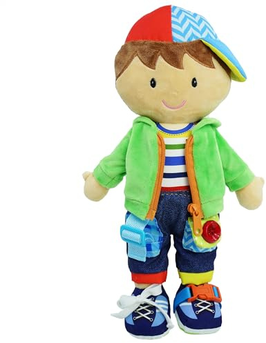 Lullaberry 40cm Dressy Friends Terry - Educational Stuffed Plush Doll For Kids and Toddlers 18 Months and Up - Montessori Buckle Soft Toy